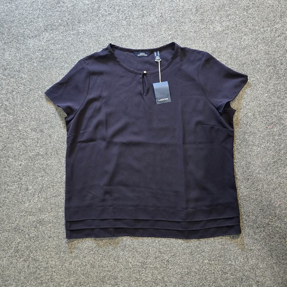 Lands End Top Womens Size 16 Navy Blue Short Sleeve Round Neck Capsule Minimal